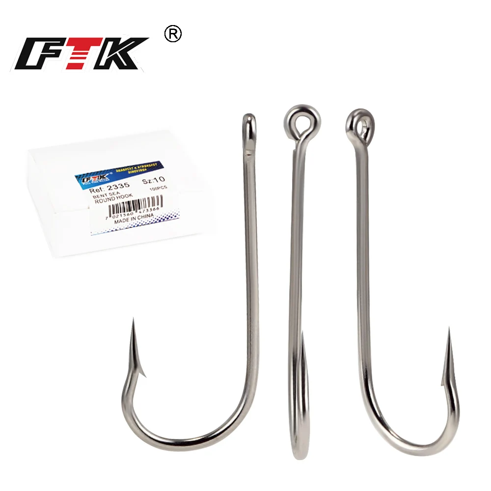 FTK Gebogener SEA Rundhaken 2335 Nickel mit Großem Ring 10 # -20 # 100 Stück/Box Haken aus Norwegen für Jigging-Karpfenangeln, Angelzubehör