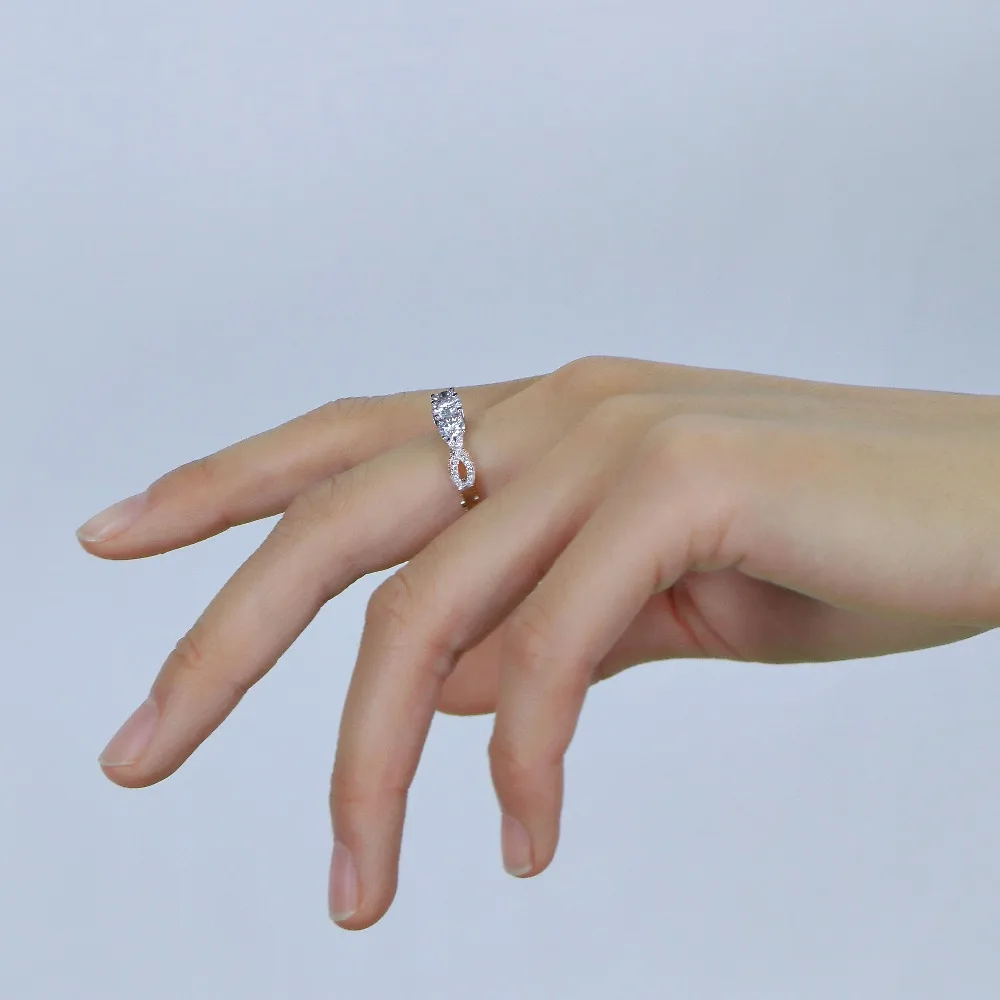 Doveggs Lab Created CVD бриллиантовое кольцо 14 к белое и розовое золото 1.5CT центр 4.3мм-5 мм-4,3 мм DEF цветное кольцо с круглым бриллиантом для женщин