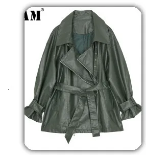 [EAM] Женская блузка с большим карманом и разрезом большого размера, новая свободная рубашка с отворотом и рукавом три четверти, модная весенняя Осенняя JT6090