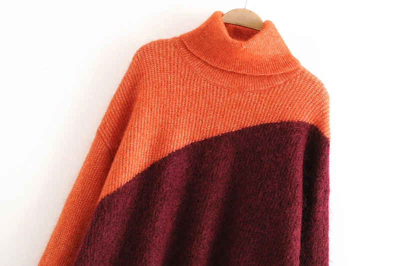 Мода Za, женские свитера,, зимний женский свитер с высоким воротом, мохеровый цвет, сочетающийся с длинным рукавом, вязаный пуловер, джемпер для девушек