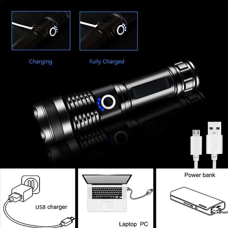 EZK90 дропшиппинг светодиодный фонарик XHP50 тактические фонари USB Перезаряжаемый водонепроницаемый масштабируемый 18650 26650 фонарь
