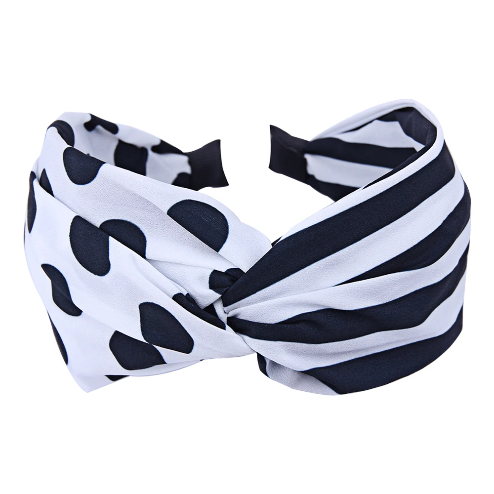 White headband Дикие крестообразные полосы детские ленты для волос головная повязка Милая ткань для девочек с широкими полями бант Резинки ручной работы мультфильм аксессуары для волос - Цвет: White headband