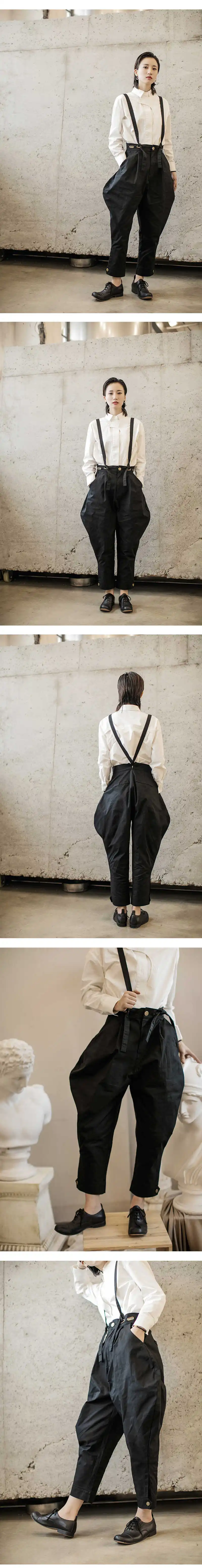 [EAM] High Waist Black Three-dimensional Split Overalls Trousers New Loose Fit Pants Women Fashion Tide Spring Autumn 1K806