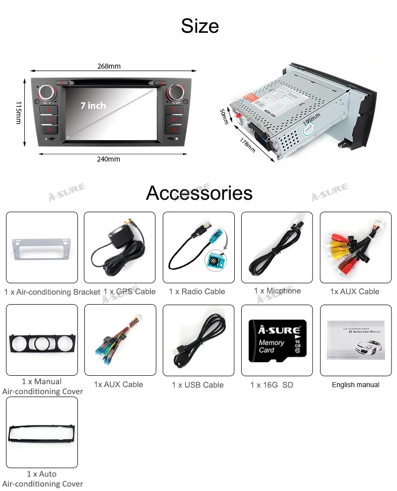 Clearance A-Sure 1 Din 7" Car Radio GPS DVD Player Stereo Navigation For BMW E90 E91 E92 E93 Navi 318 320 325 330 330 3er Car Multimedia 25