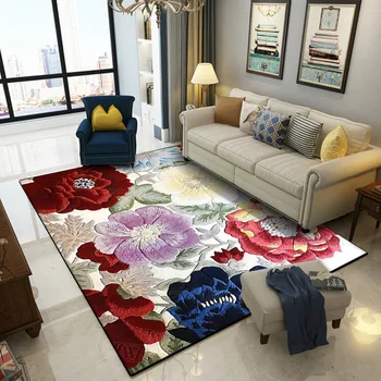 

American Classical 3D Big Flowers and Flowers Doormat Bedroom Living Room Bedside Carpet Floor Mat