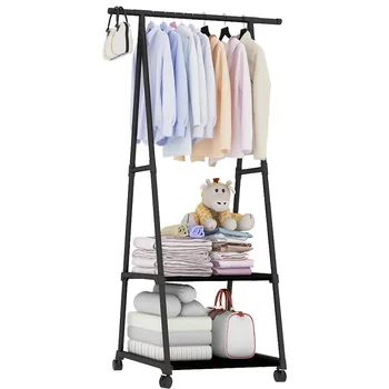 

Bedroom Coat Rack Removable Clothes Hanger Floor Stand Coat Rack with Wheels Black Brown Pink Hanging Clothes Storage Rack Shelf