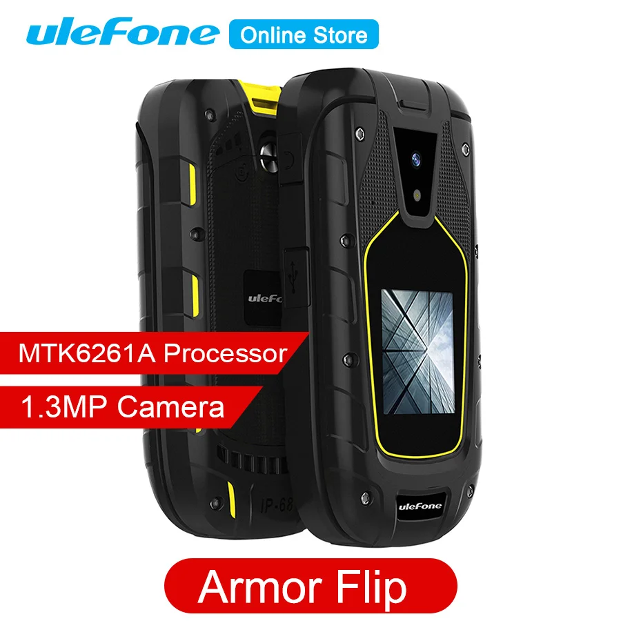 

Ulefone Armor Flip IP68/IP69K Waterproof Mobile Phones 1200mAh Dual Screen 2.4"+1.44" Dual SIM 1.3MP FM Radio Rugged CellPhone