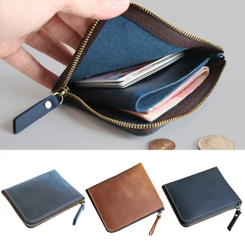 

Casual Zipper Around Business Card Holder Purse Cash Coin Pocket Vintage Short Men Wallet Gift PU Leather Mini Practical Fashion