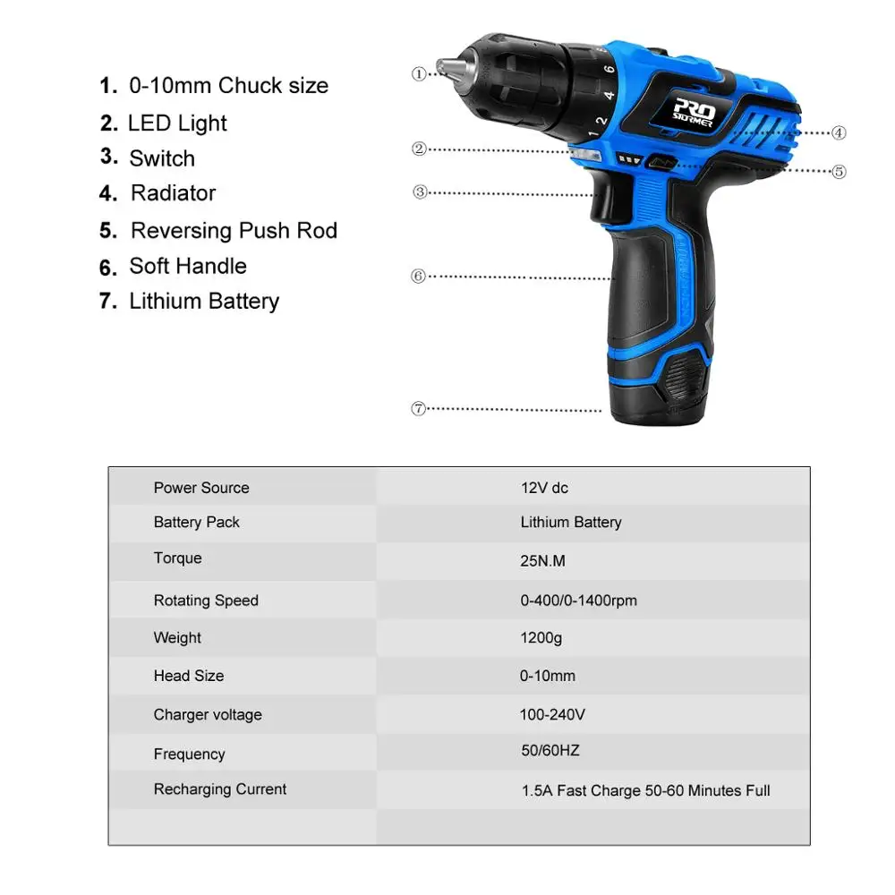 - 12V Electric Cordless Screwdriver Drill 100NM Torque Electric Drilling Machine Mini Hand Drill Wireless Power Tool by PROSTORMER