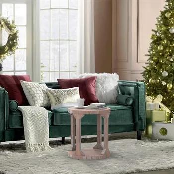 

Round Rustic Coffee Table Solid Wood+MDF Coffee Table for Living Room with Dusty Wax Coating