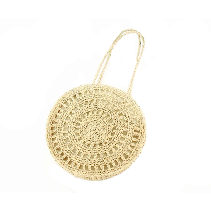 

Round Handmade Women'S Handbag Bohemia Circular Straw Bag Casual Female Shoulder Bags Summer Hollow Out Beach Bag(Beige)