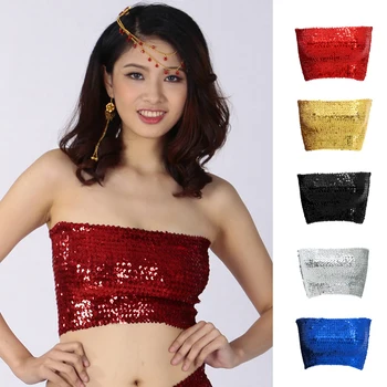

Women Stretchy Fit Crop Tops Sparkling Sequin Party Dance Off Shoulder Tube