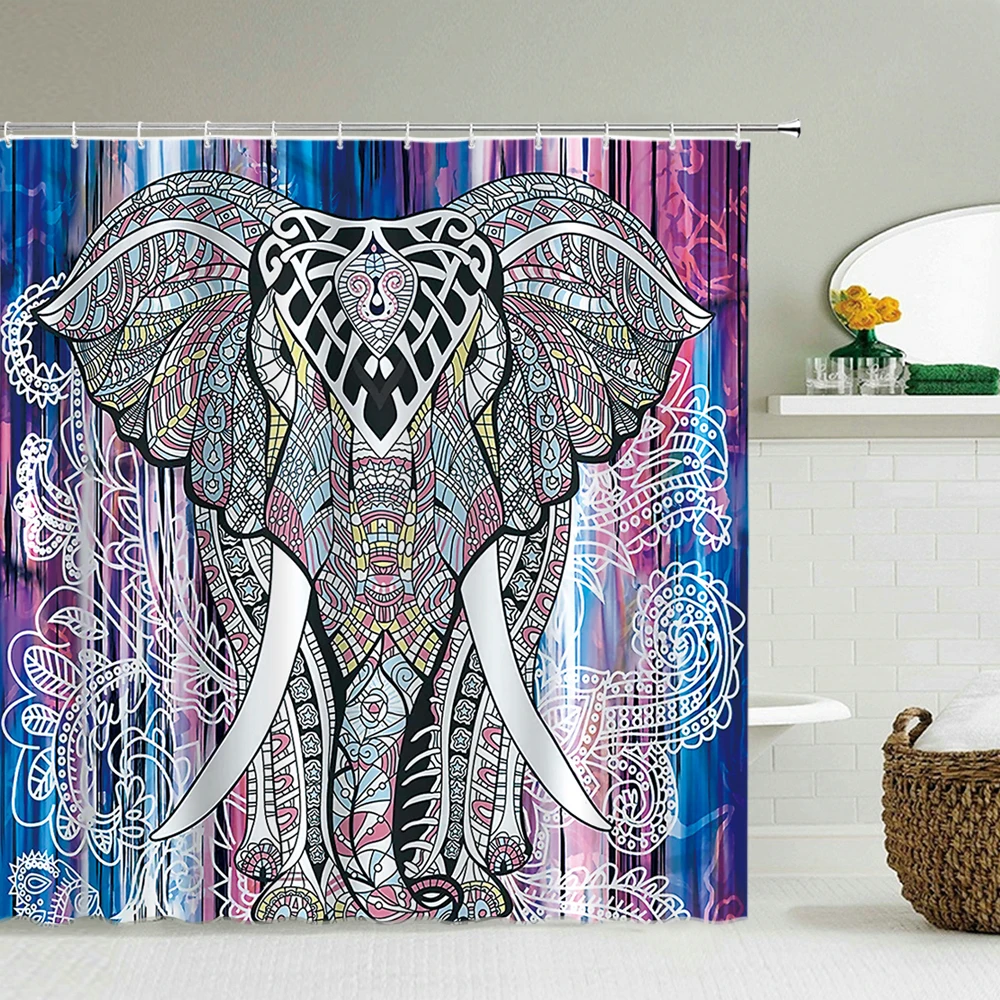 

Indian Bohemian Elephant Polyester Fabric Shower Curtains Multi-size Boho Bath Curtains Waterproof Shower Curtain for Bathroom