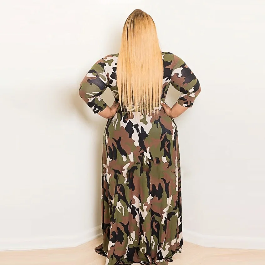 4XL размера плюс, осенне-зимнее женское Повседневное платье, большой размер, длинное, большой размер, женские вечерние камуфляжные платья