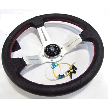 

Racing sport design 330mm 13inch silver color spoke deep dish real leather ND Tuning Drifting racing steering wheel