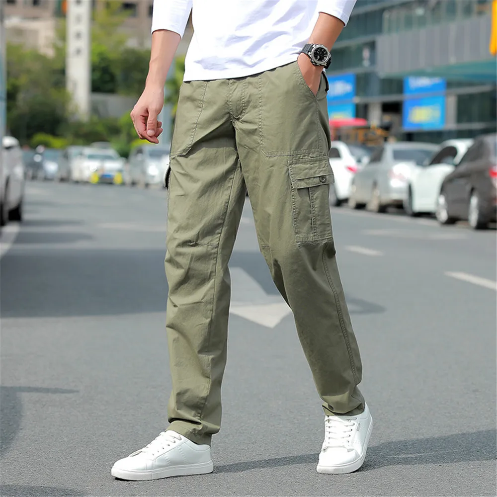 Light Green Для мужчин брюки карго уличные, для бега Штаны с эластичной резинкой на талии, прямые свободные штаны плюс Размеры широкие брюки спортивные свободные штаны свободного кроя с завязками, штаны и боковые карманы - Цвет: Light Green
