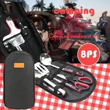 

Camp Cooking Utensils Outdoor Camping Kitchen Set Cutlery 7pcs Set Portable Cookware Barbecue Tool Set Black Cooking Set