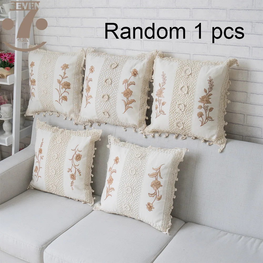 random 1 pcs 1 шт. Милый Бежевый цвет крючком Чистый хлопок Геометрический Пэчворк вышитые 45x45 см квадратный наволочка - Цвет: random 1 pcs