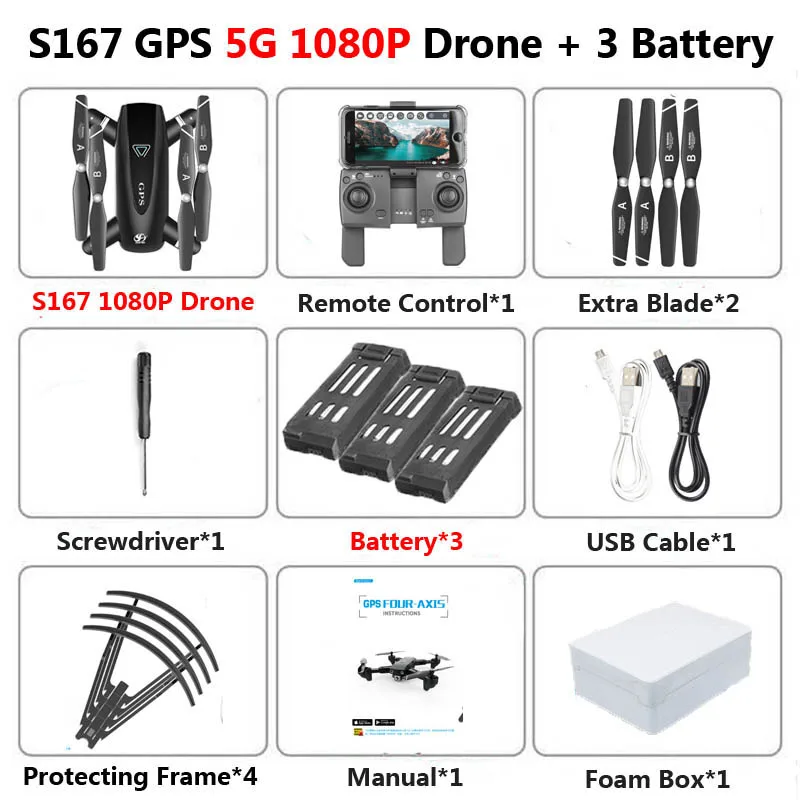 S167 складной Профессиональный Дрон с камерой 4K HD Selfie 5G gps WiFi FPV широкоугольный Радиоуправляемый квадрокоптер Вертолет игрушка E520S SG900-S - Цвет: 5G 1080P 3B Foam