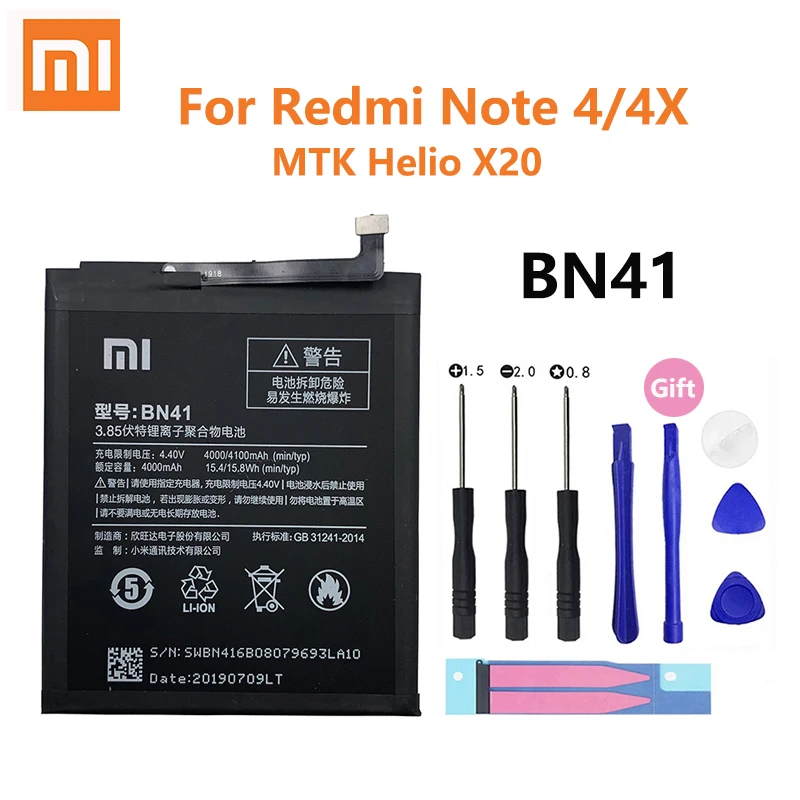 100% Оригинальный аккумулятор для телефона Xiaomi Redmi Note 4 Note4X BN41 4100 мАч Xiao mi Hongmi Note4 / 4X