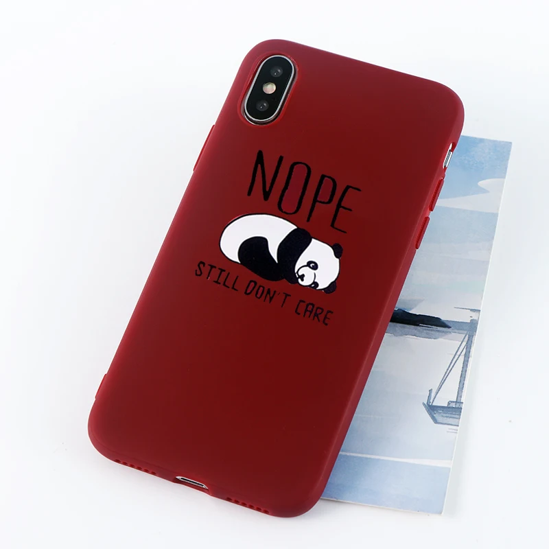 8713-dark-red Забавные чехлы для телефонов с пандой для iPhone X XS MAX XR 8 7 6 s Plus, мягкие силиконовые облегающие накладки на заднюю панель - Цвет: 8713-dark-red