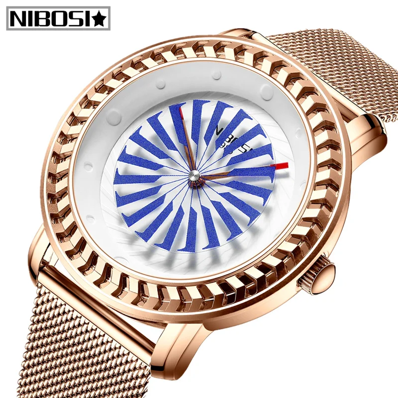 

NIBOSI Men's Watches Top Brand Luxury Creative Dial Quartz Clock Male Mesh Steel Waterproof Sport Watch for Men