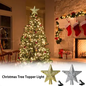 

3D Hollow Star Christmas Tree Topper Lighted Sparkling Star With Rotating Snowflake Projection Light For Christmas Tree Ornament