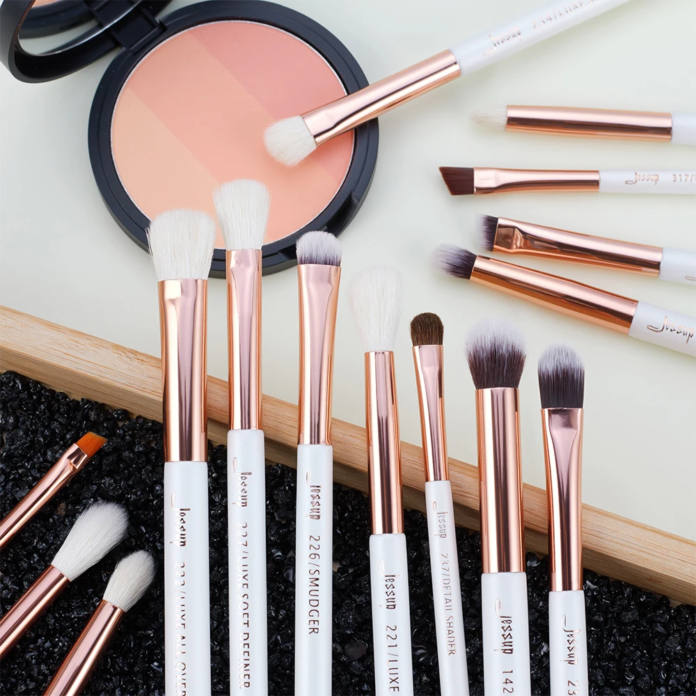 Набор кистей для макияжа Jessup 15 шт. жемчужно белый/розовое золото pinceaux maquillage Cosmetis