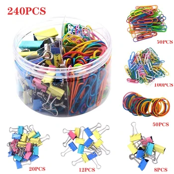 

240pcs/set Assorted Colors With Rubber Bands Portable Easy Install Home Office DIY Paper Practical Study School Binder Clips