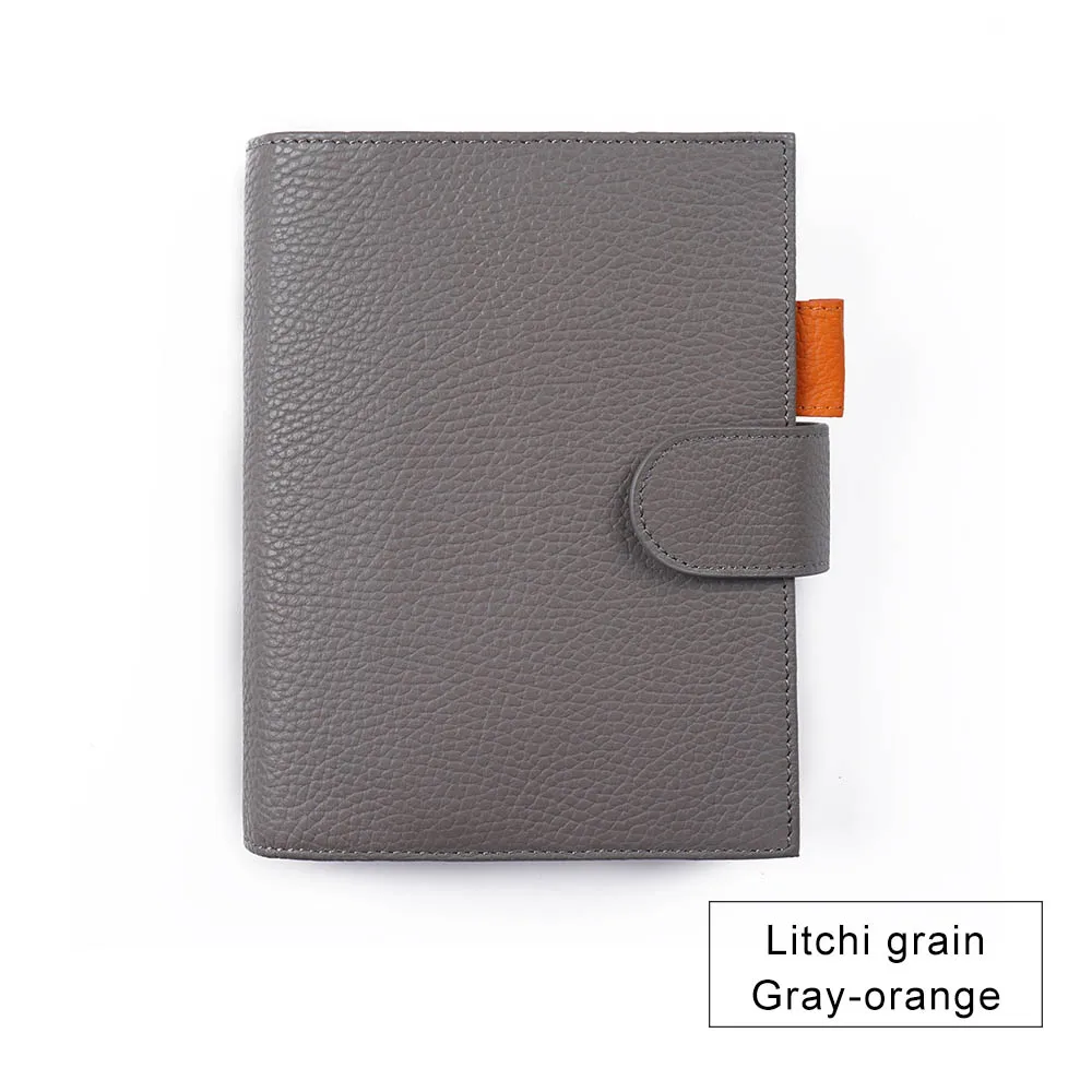 LItchi Grey-Orange Правильный Размер А6 натуральная кожа блокнот планировщик Органайзер связующее кольцо Обложка Дневник Журнал альбом для зарисовок программа с большим карманом - Цвет: LItchi Grey-Orange