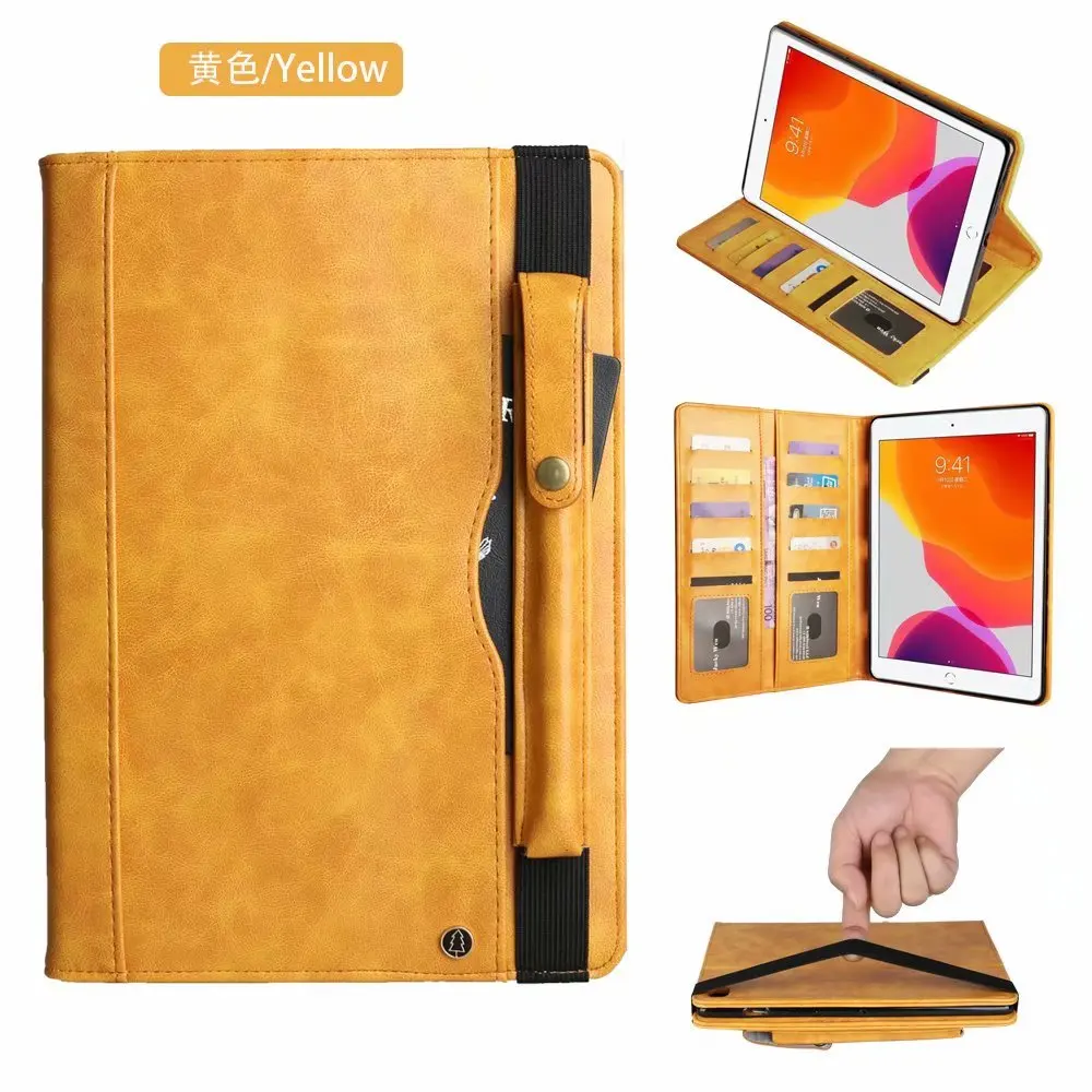 Роскошный кожаный чехол для планшета для нового iPad 7-го поколения, Ретро Флип-держатель для карт, кошелек, чехол для iPad 10,2 чехол - Цвет: Цвет: желтый