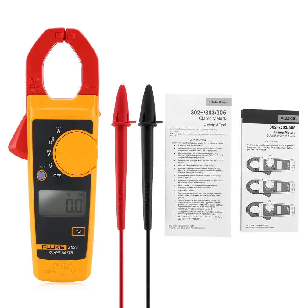 

F302+ Digital Clamp Meter Multimeter DC/AC Ammeter Voltmeter Ohm Resistance Continuity Tester Data Hold Auto power off