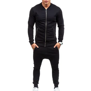 

New Men's Solid Color Long-sleeved Trousers Sports Suit