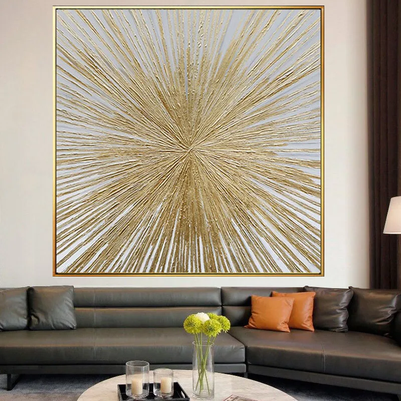 

100% Handmade Modern Golden Line Oil Paintings On Canvas Paint Goldenabstract Wall Art Picture For Living Room Decor Painting