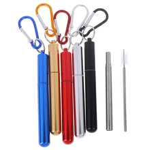 Telescopic Drinking Straw For Travel Stainless Steel Reusable Collapsible Metal Drinking Straw With Brush Portable straw