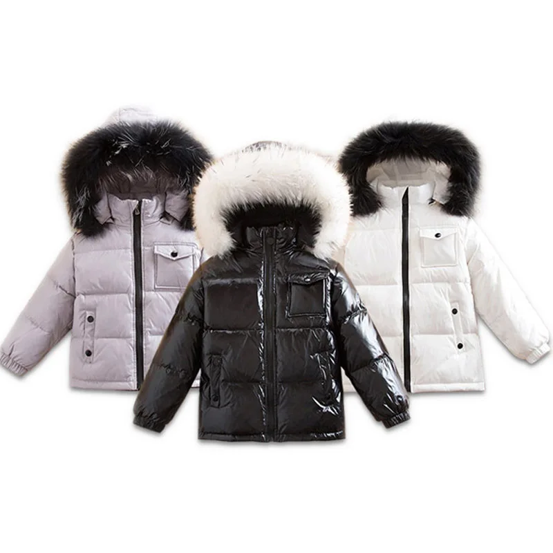 Children's Down Coat Parka 2-16Y Boys Girls Warm Down Cold Jacket White Duck-30 Degree Winter Ski Suit Natural Fur Collar