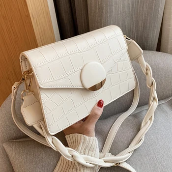 

Casual Crocodile Pattern Flap Bags Women Shoulder Bag Designer Weave Strap Crossbody Bag Female Alligator PU Leather Women Bags