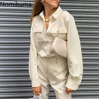 

Nomikuma Casual Fashion Tops Women Solid Color Single Breasted Full Sleeve Pockets OL Shirts 2020 Spring New Blouse Outerwear