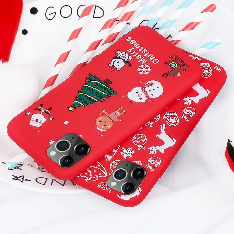 

New Cute Phone Case Christmas Elements Cases For IPhone 11 Pro Fashion Simple Color Painting Anti-fall Anti-dust Cover