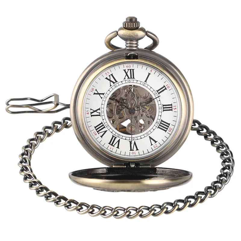 Retro Kylin Skeleton Men's Pocket Watch Steampunk Women Automatic Mechanical Fob Chain Pendant Clock Vintage Skeleton Watches