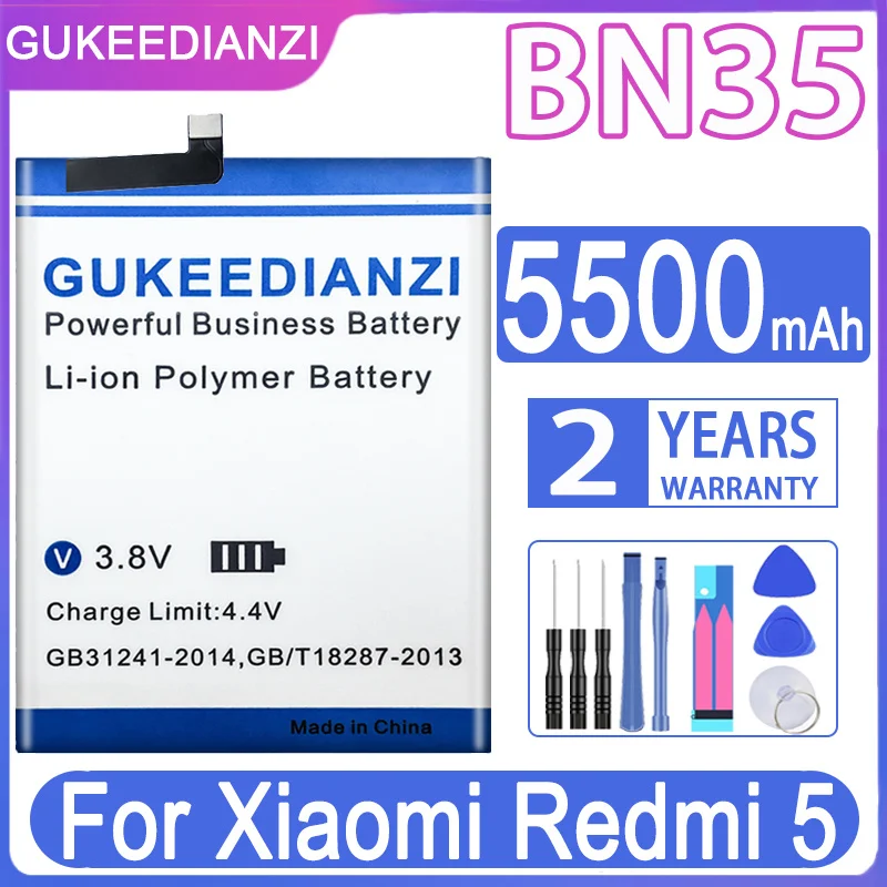 Аккумулятор GUKEEDIANZI BN35 на 5500 мАч для Xiaomi Redmi 5 Redmi5 Red mi5 аккумулятор большой мощности