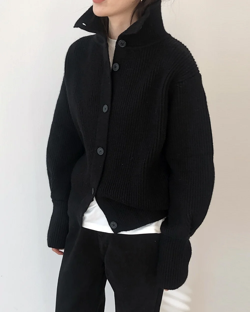 Women's Autumn Winter Lean Lazy Wind High Neck Single Breasted Knitted Cardigan Loose Sweater Solid Color Coat |
