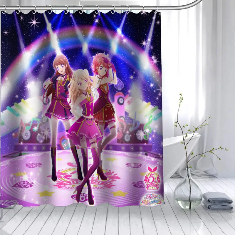 Горячая Aikatsu аниме девушка душ занавеска из полиэстеровой ткани 12 крючков для ванной водонепроницаемый плесени Забавный занавес для ванной