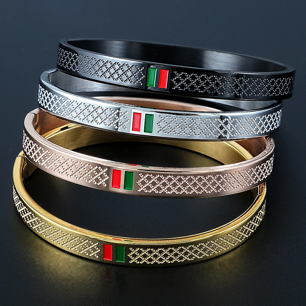Bangle Bracelet Stainless Steel Bracelet 6mm 8mm Green Red Cuff Stainless Steel Bracelet Women Men Jewelry