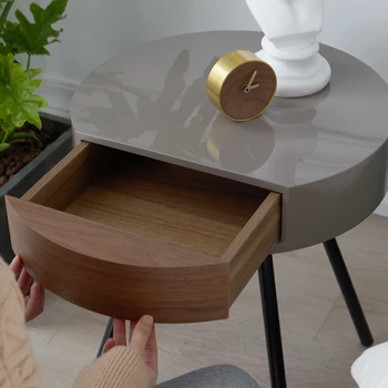 

Northern Europe bedside table round light luxury solid wood net red simple modern bedroom small bedside cabinet