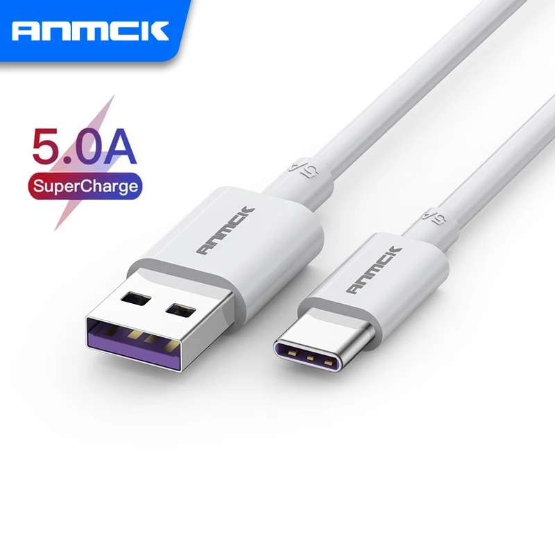 Anmck 5A USB Type C Cable Fast Charge Mobile Phone Charging Wire White Cable For huawei P20 Mate 10 USB C Data Cable 1m 2m 3m