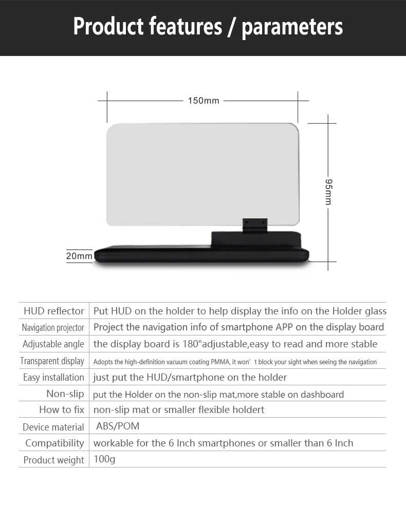 6 inch Universal H6 Car HUD Head Up Display Projector Phone Navigation Smartphone Holder gps hud for any cars_09 (3)