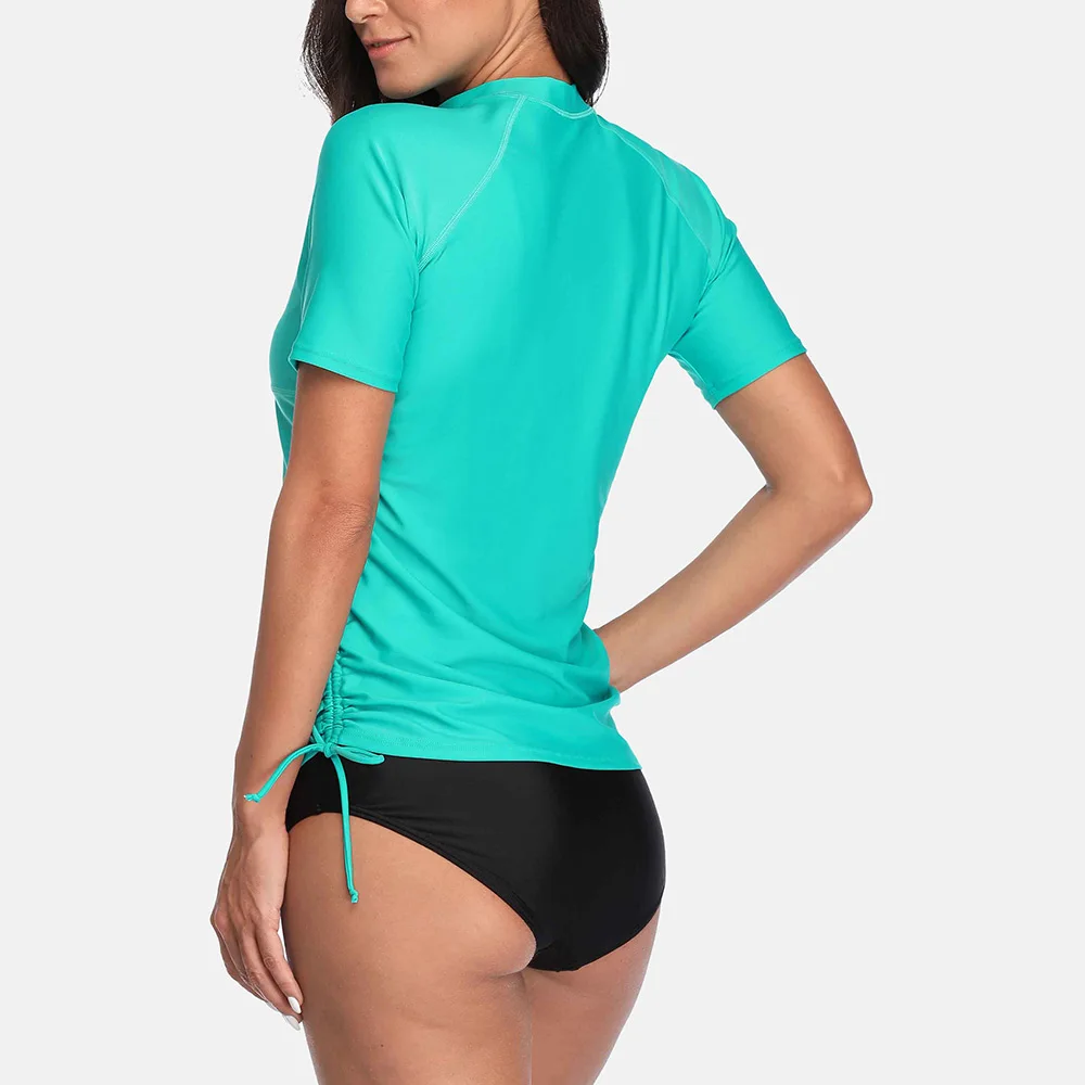 Charmleaks Women Short Sleeve Rash Guard Shirts Zip Front Swimwear Rashguard Top Side Bandaged Surf Top Diving Shirt UPF 50+ rash guard surfing swimsuit