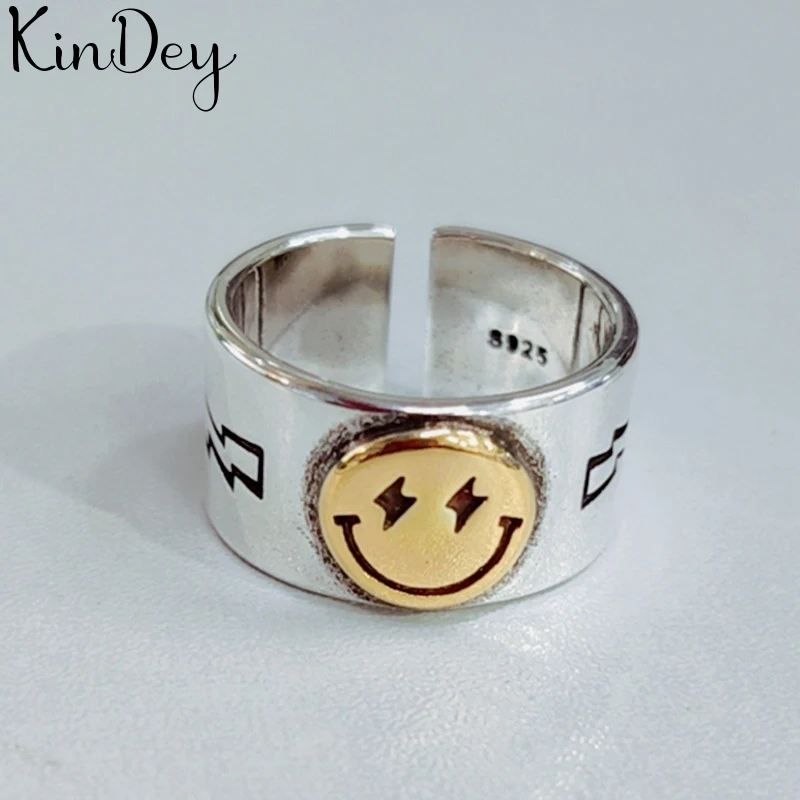 Simple Silver Color Smile Face Rings For Women Lady Large Adjustable Finger Party Gifts | Украшения и аксессуары