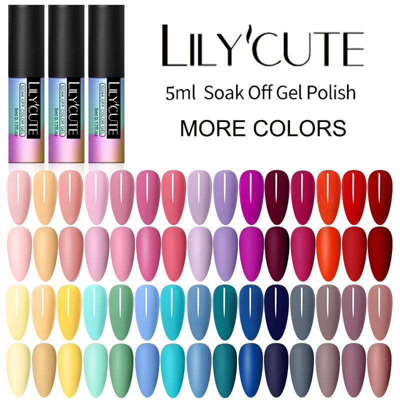 

LILYCUTE 5ml Nail Art Gel Nail Polish Spring Summer Color Semi Permanent Nail Varnish Base Top Coat UV LED Gel Varnish Soak Off